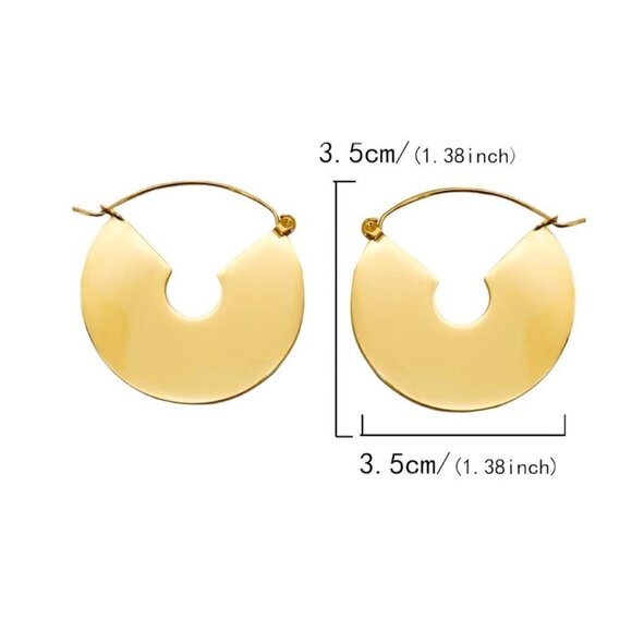 NWT Chunky 14K Gold Plated Circular Disc Hoop Earrings For Women - Picture 6 of 9